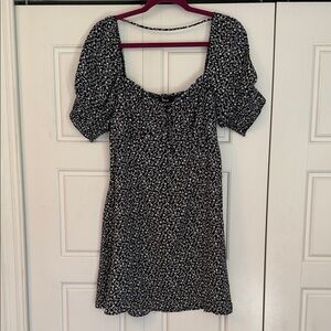 Black Floral Square-Neck Mini Dress